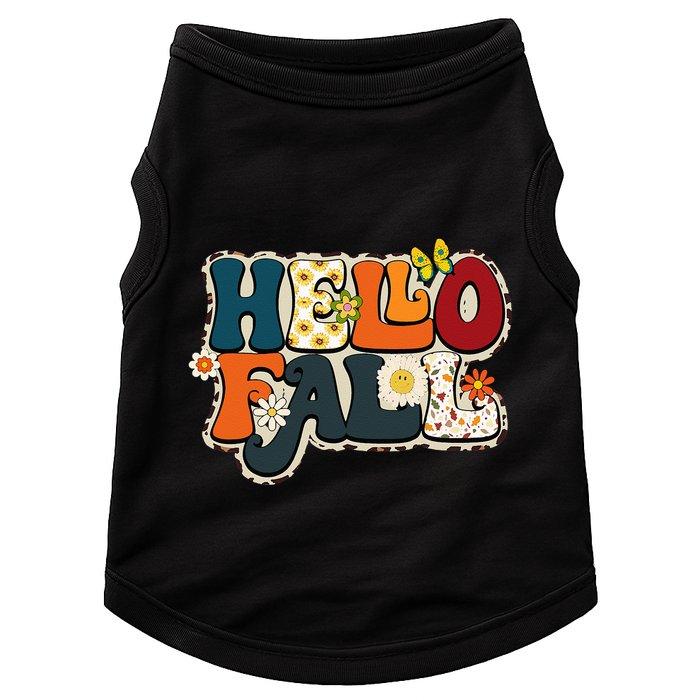 Hello Fall Retro Groovy Pumpkin Season Leopard Autumn Doggie Tank