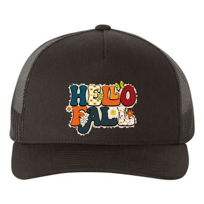 Hello Fall Retro Groovy Pumpkin Season Leopard Autumn Yupoong Adult 5-Panel Trucker Hat