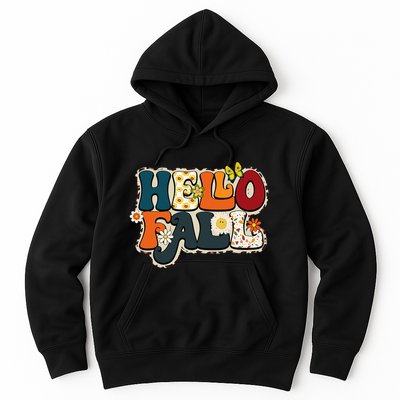 Hello Fall Retro Groovy Pumpkin Season Leopard Autumn Hoodie