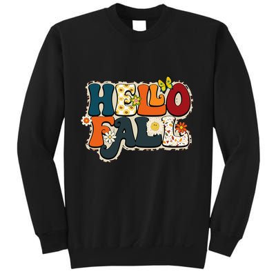 Hello Fall Retro Groovy Pumpkin Season Leopard Autumn Sweatshirt