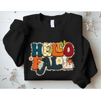 Hello Fall Retro Groovy Pumpkin Season Leopard Autumn Sweatshirt