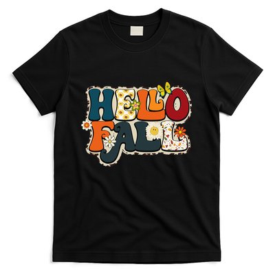 Hello Fall Retro Groovy Pumpkin Season Leopard Autumn T-Shirt