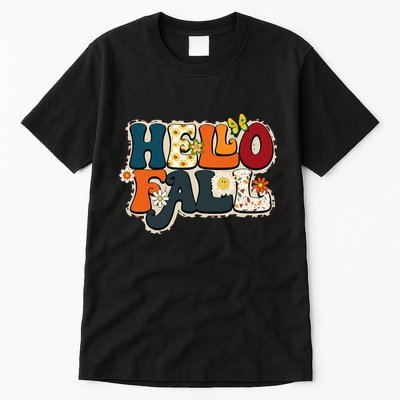 Hello Fall Retro Groovy Pumpkin Season Leopard Autumn Tall T-Shirt