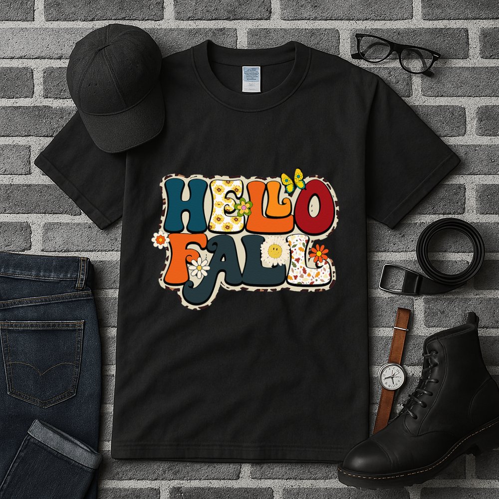 Hello Fall Retro Groovy Pumpkin Season Leopard Autumn Tall T-Shirt