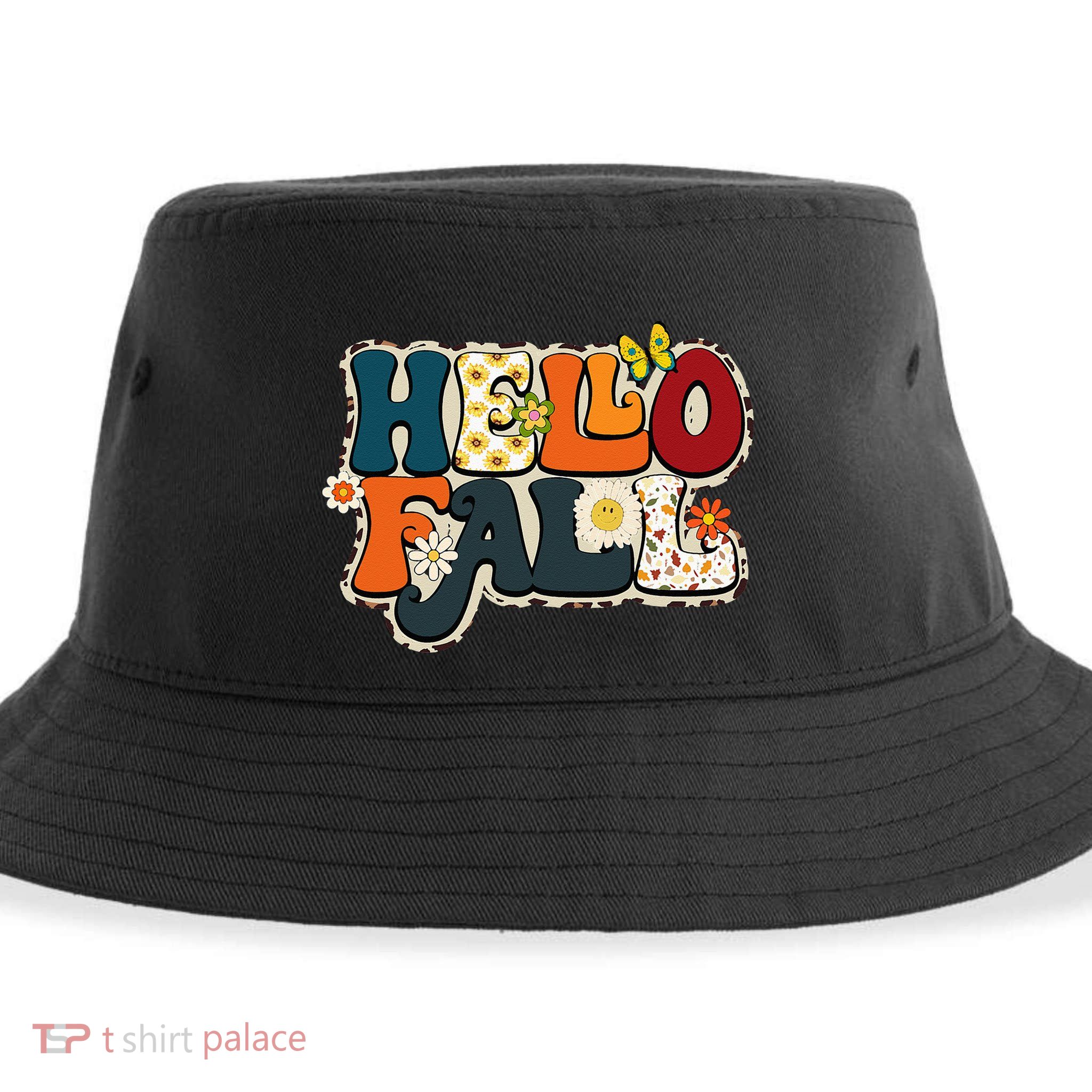 Hello Fall Retro Groovy Pumpkin Season Leopard Autumn Sustainable Bucket Hat