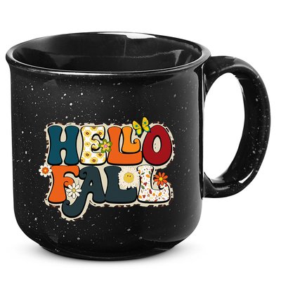 Hello Fall Retro Groovy Pumpkin Season Leopard Autumn 15oz Campfire Ceramic Mug