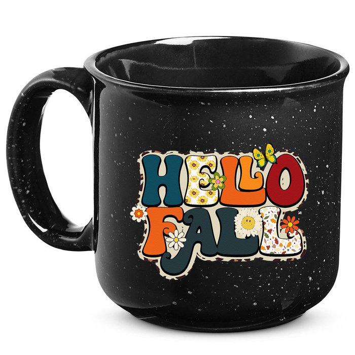 Hello Fall Retro Groovy Pumpkin Season Leopard Autumn 15oz Campfire Ceramic Mug