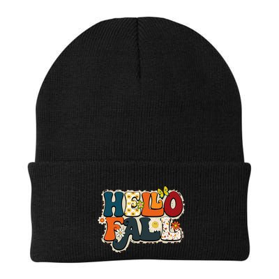 Hello Fall Retro Groovy Pumpkin Season Leopard Autumn Beanie