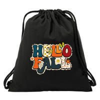 Hello Fall Retro Groovy Pumpkin Season Leopard Autumn Drawstring Bag