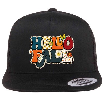 Hello Fall Retro Groovy Pumpkin Season Leopard Autumn Flatbill Hat