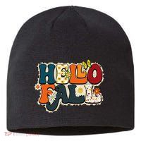 Hello Fall Retro Groovy Pumpkin Season Leopard Autumn Sustainable Beanie
