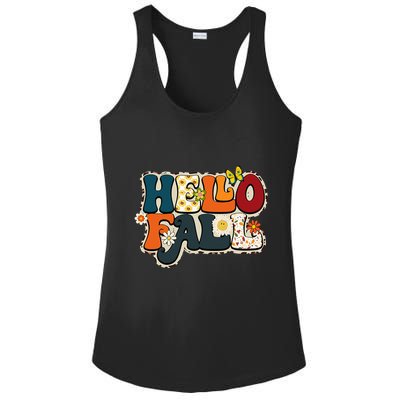 Hello Fall Retro Groovy Pumpkin Season Leopard Autumn Ladies PosiCharge Competitor Racerback Tank