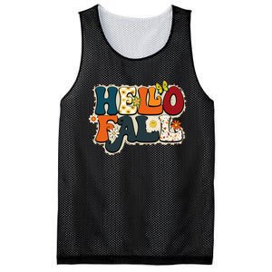 Hello Fall Retro Groovy Pumpkin Season Leopard Autumn Mesh Reversible Basketball Jersey Tank