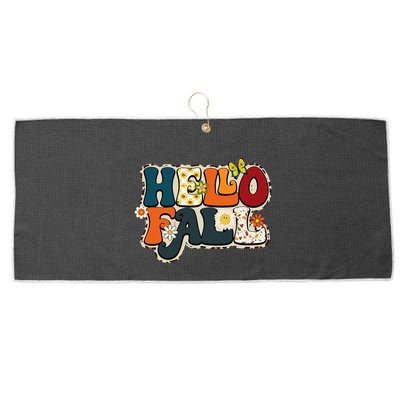 Hello Fall Retro Groovy Pumpkin Season Leopard Autumn Large Microfiber Waffle Golf Towel