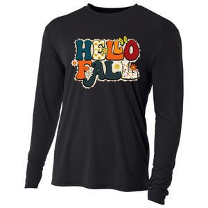 Hello Fall Retro Groovy Pumpkin Season Leopard Autumn Cooling Performance Long Sleeve Crew