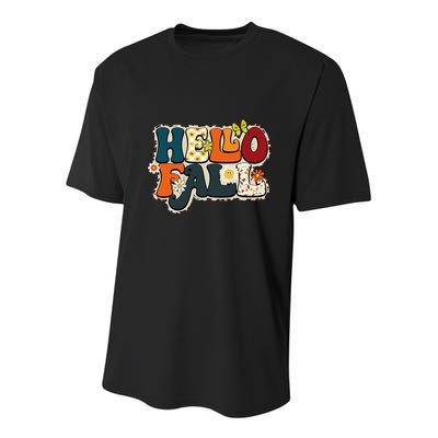 Hello Fall Retro Groovy Pumpkin Season Leopard Autumn Youth Performance Sprint T-Shirt