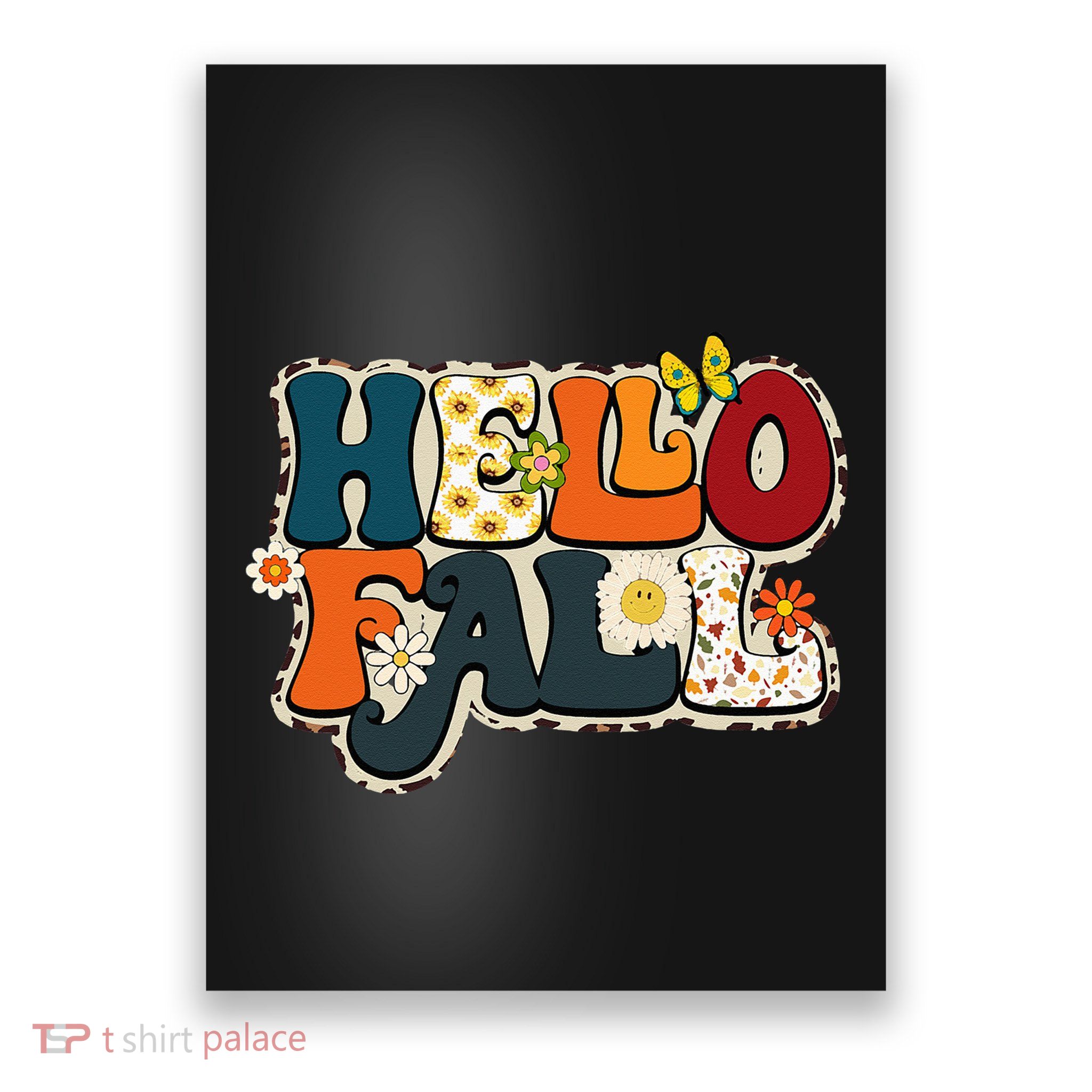 Hello Fall Retro Groovy Pumpkin Season Leopard Autumn Poster