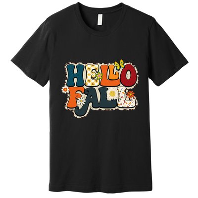 Hello Fall Retro Groovy Pumpkin Season Leopard Autumn Premium T-Shirt