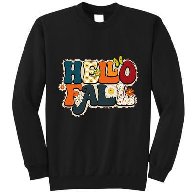 Hello Fall Retro Groovy Pumpkin Season Leopard Autumn Tall Sweatshirt