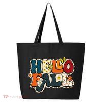 Hello Fall Retro Groovy Pumpkin Season Leopard Autumn 25L Jumbo Tote