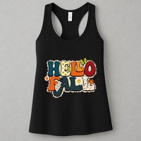 Hello Fall Retro Groovy Pumpkin Season Leopard Autumn Womens Tank Top