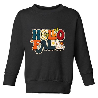 Hello Fall Retro Groovy Pumpkin Season Leopard Autumn Toddler Sweatshirt