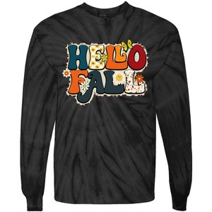 Hello Fall Retro Groovy Pumpkin Season Leopard Autumn Tie-Dye Long Sleeve Shirt