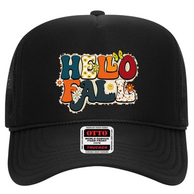 Hello Fall Retro Groovy Pumpkin Season Leopard Autumn Trucker Hat