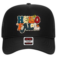 Hello Fall Retro Groovy Pumpkin Season Leopard Autumn Hat