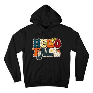 Hello Fall Retro Groovy Pumpkin Season Leopard Autumn Tall Hoodie