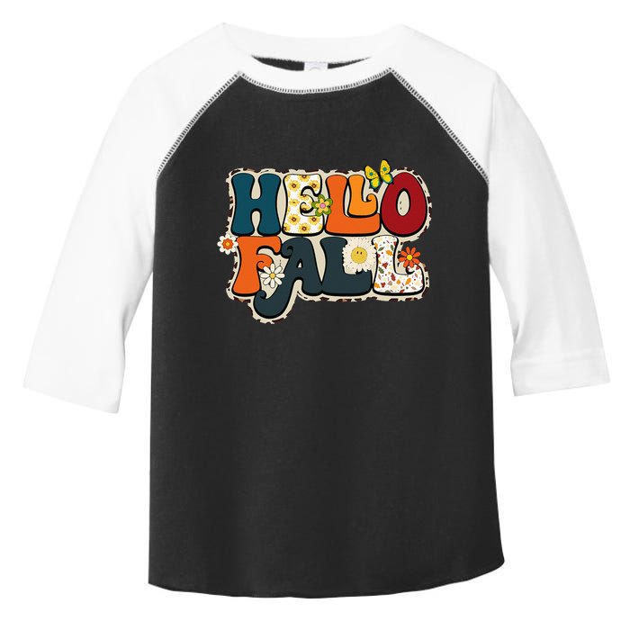 Hello Fall Retro Groovy Pumpkin Season Leopard Autumn Toddler Fine Jersey T-Shirt