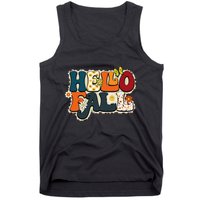 Hello Fall Retro Groovy Pumpkin Season Leopard Autumn Tank Top