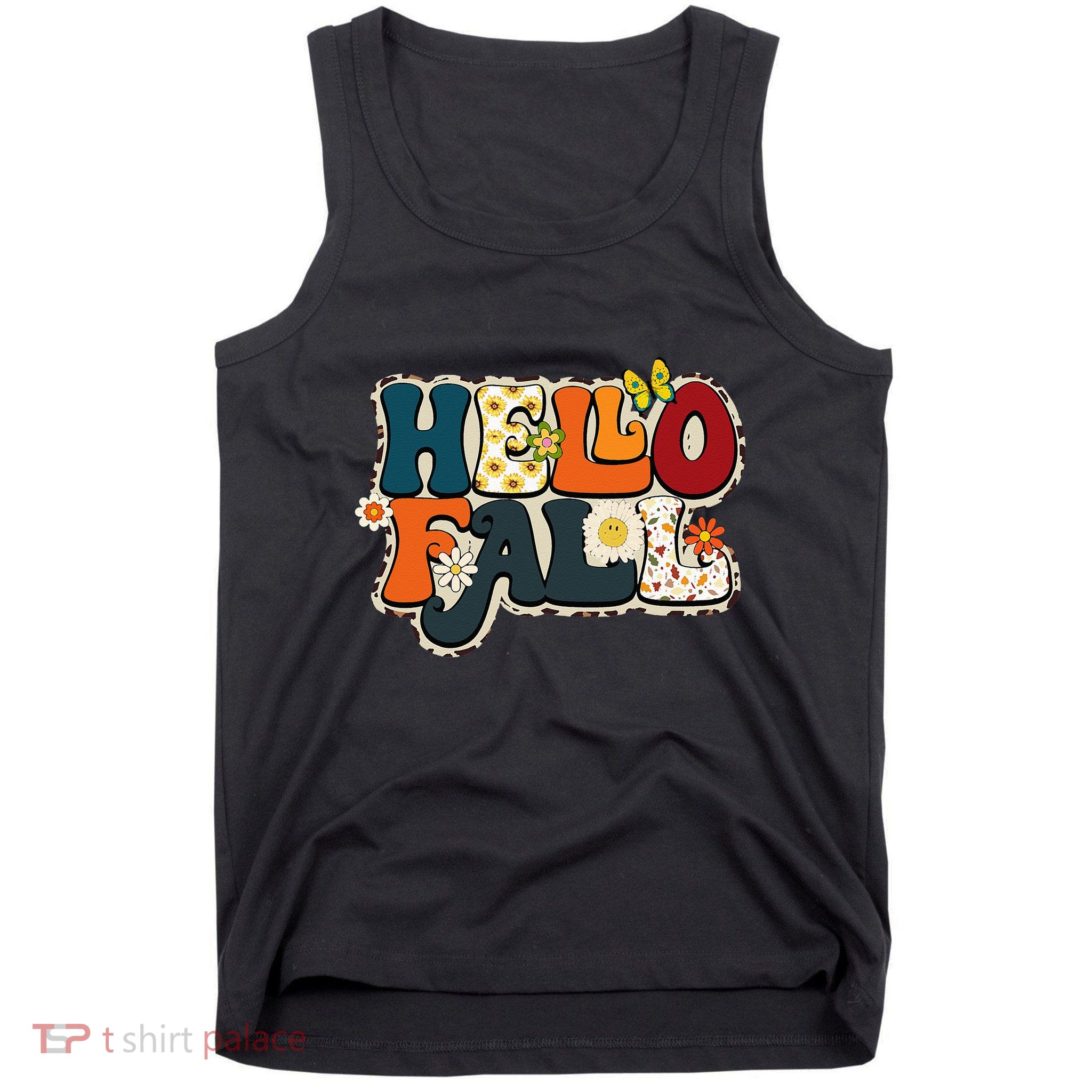 Hello Fall Retro Groovy Pumpkin Season Leopard Autumn Tank Top