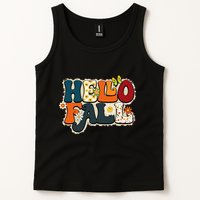 Hello Fall Retro Groovy Pumpkin Season Leopard Autumn Tank Top