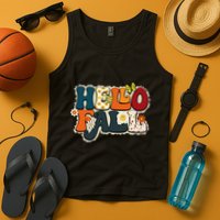 Hello Fall Retro Groovy Pumpkin Season Leopard Autumn Tank Top