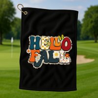 Hello Fall Retro Groovy Pumpkin Season Leopard Autumn Golf Towel