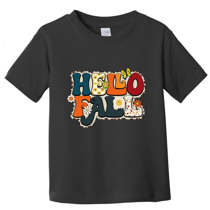 Hello Fall Retro Groovy Pumpkin Season Leopard Autumn Toddler T-Shirt