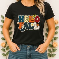 Hello Fall Retro Groovy Pumpkin Season Leopard Autumn Womens T-Shirt