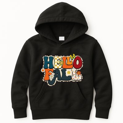 Hello Fall Retro Groovy Pumpkin Season Leopard Autumn Kids Hoodie