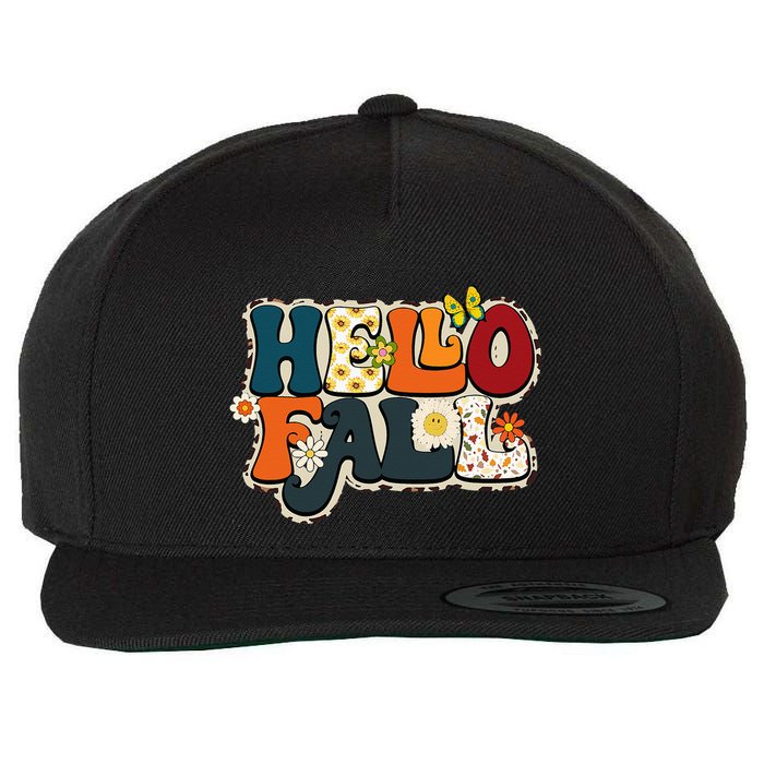 Hello Fall Retro Groovy Pumpkin Season Leopard Autumn Wool Snapback Cap
