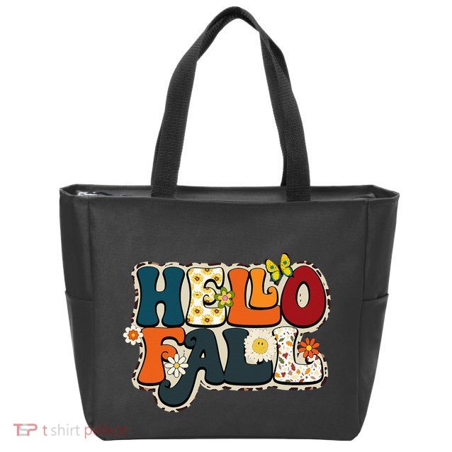 Hello Fall Retro Groovy Pumpkin Season Leopard Autumn Zip Tote Bag