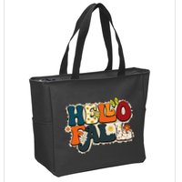 Hello Fall Retro Groovy Pumpkin Season Leopard Autumn Zip Tote Bag
