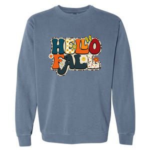 Hello Fall Retro Groovy Pumpkin Season Leopard Autumn Garment-Dyed Sweatshirt