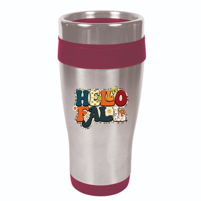 Hello Fall Retro Groovy Pumpkin Season Leopard Autumn 16oz Travel Tumbler