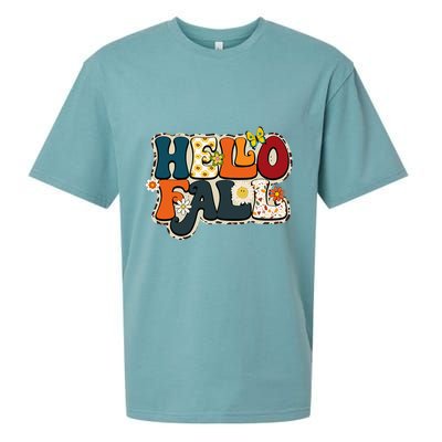 Hello Fall Retro Groovy Pumpkin Season Leopard Autumn Sueded Cloud Jersey T-Shirt
