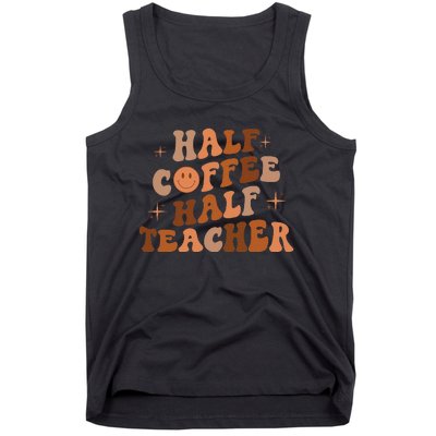 Happy Face Retro Half Coffee Half Teacher Back To School Tank Top