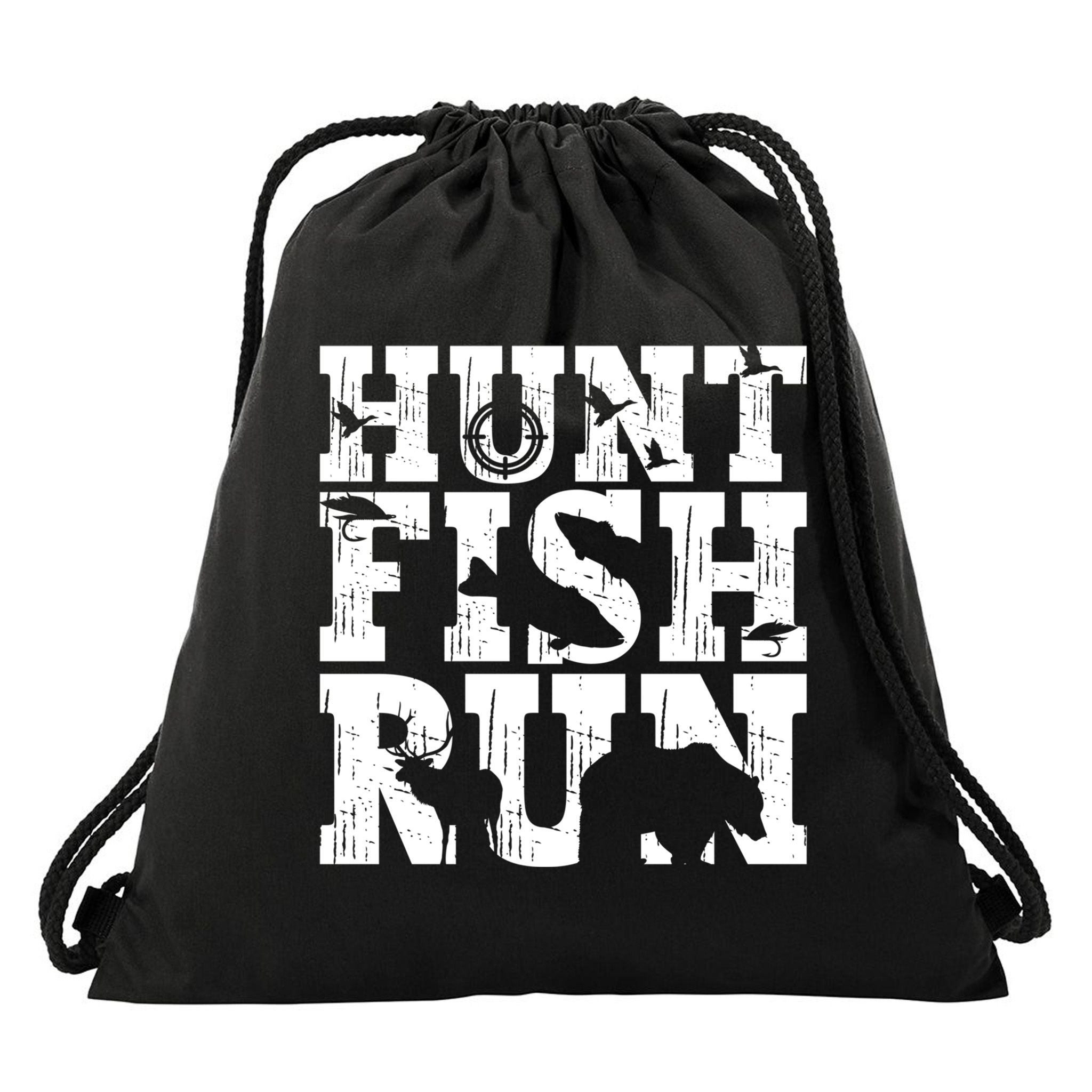 Hunt Fish Run Hunting Fishing Running Hunter Gift Drawstring Bag
