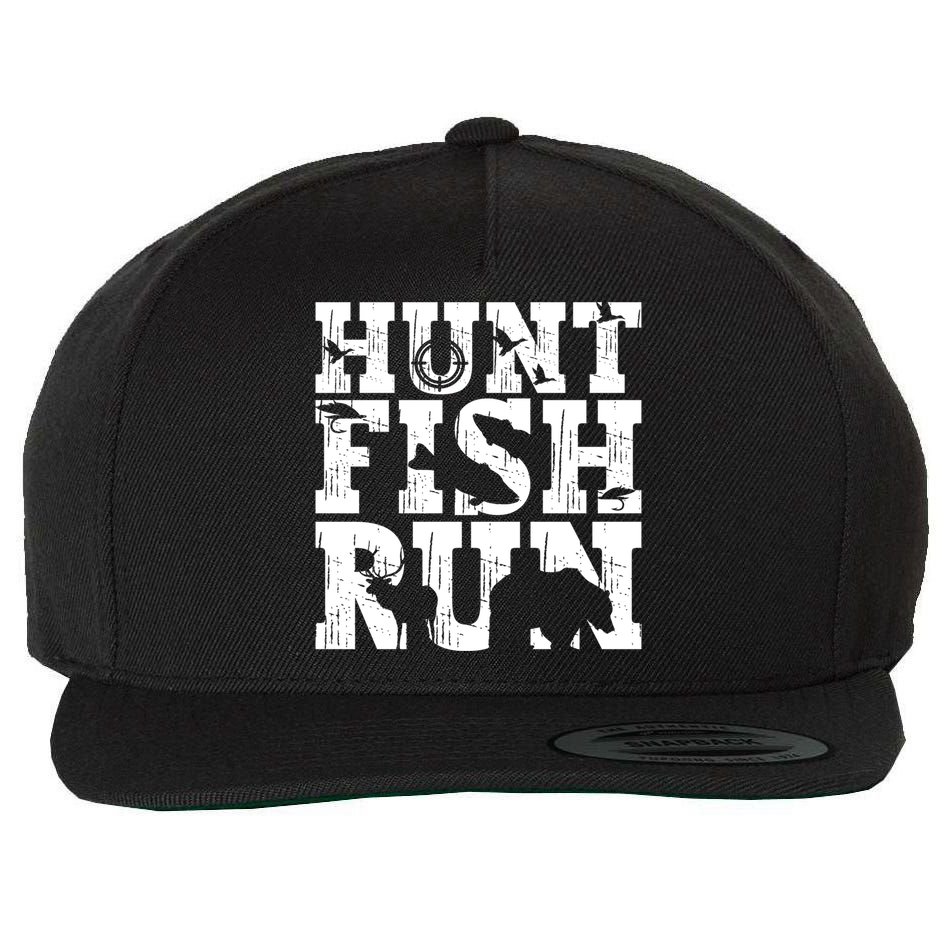 Hunt Fish Run Hunting Fishing Running Hunter Gift Wool Snapback Cap