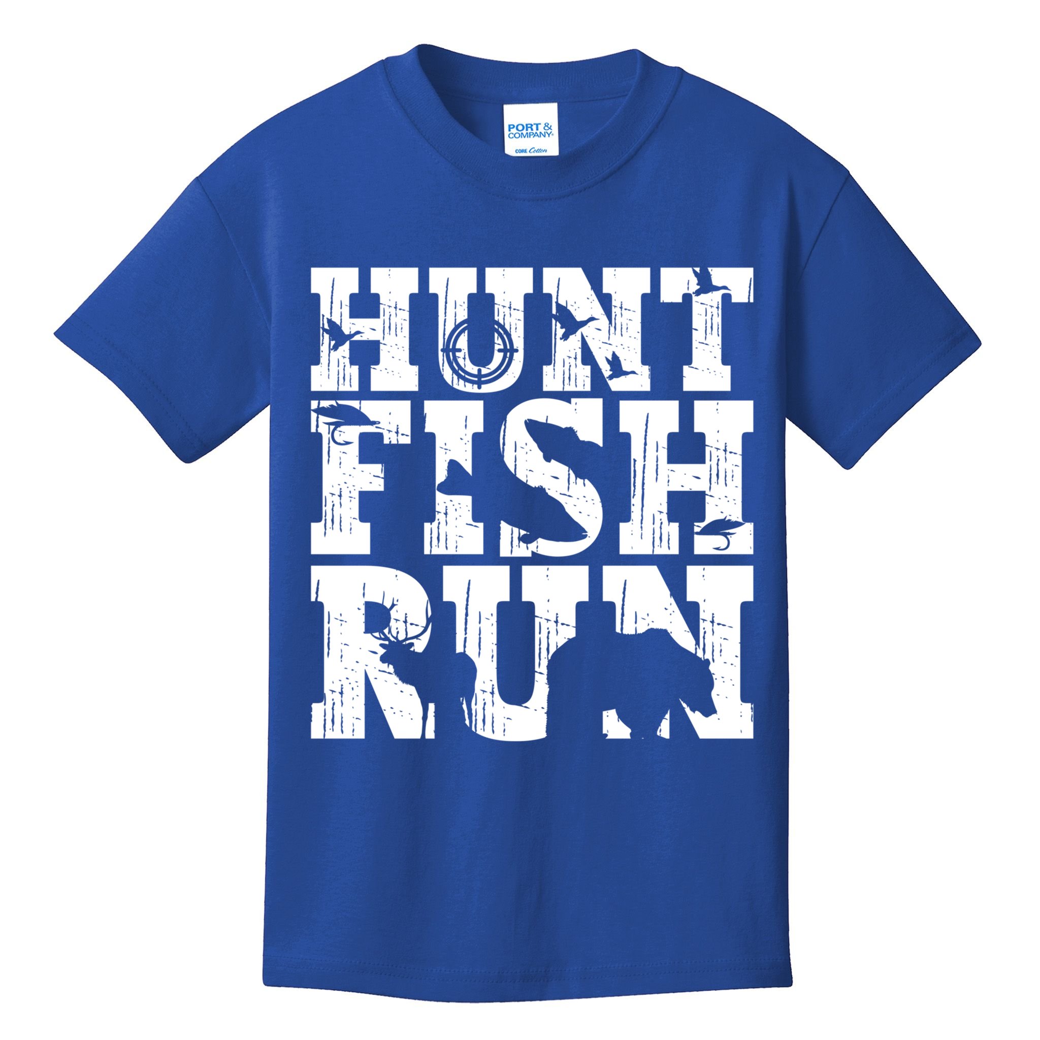 Hunt Fish Run Hunting Fishing Running Hunter Gift Kids T-Shirt