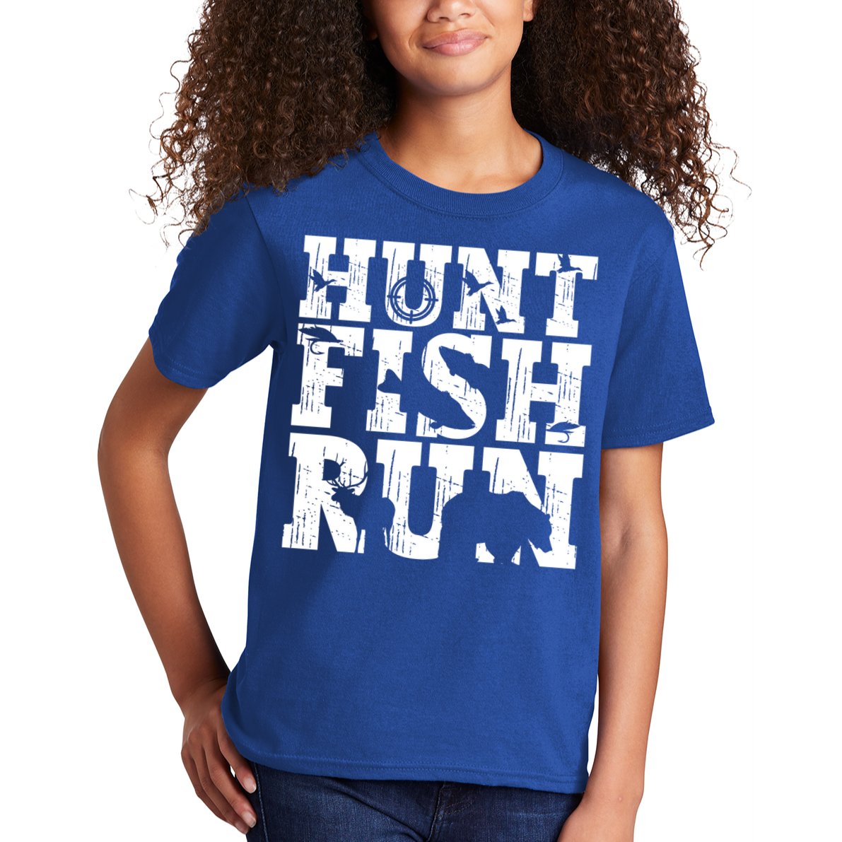 Hunt Fish Run Hunting Fishing Running Hunter Gift Kids T-Shirt